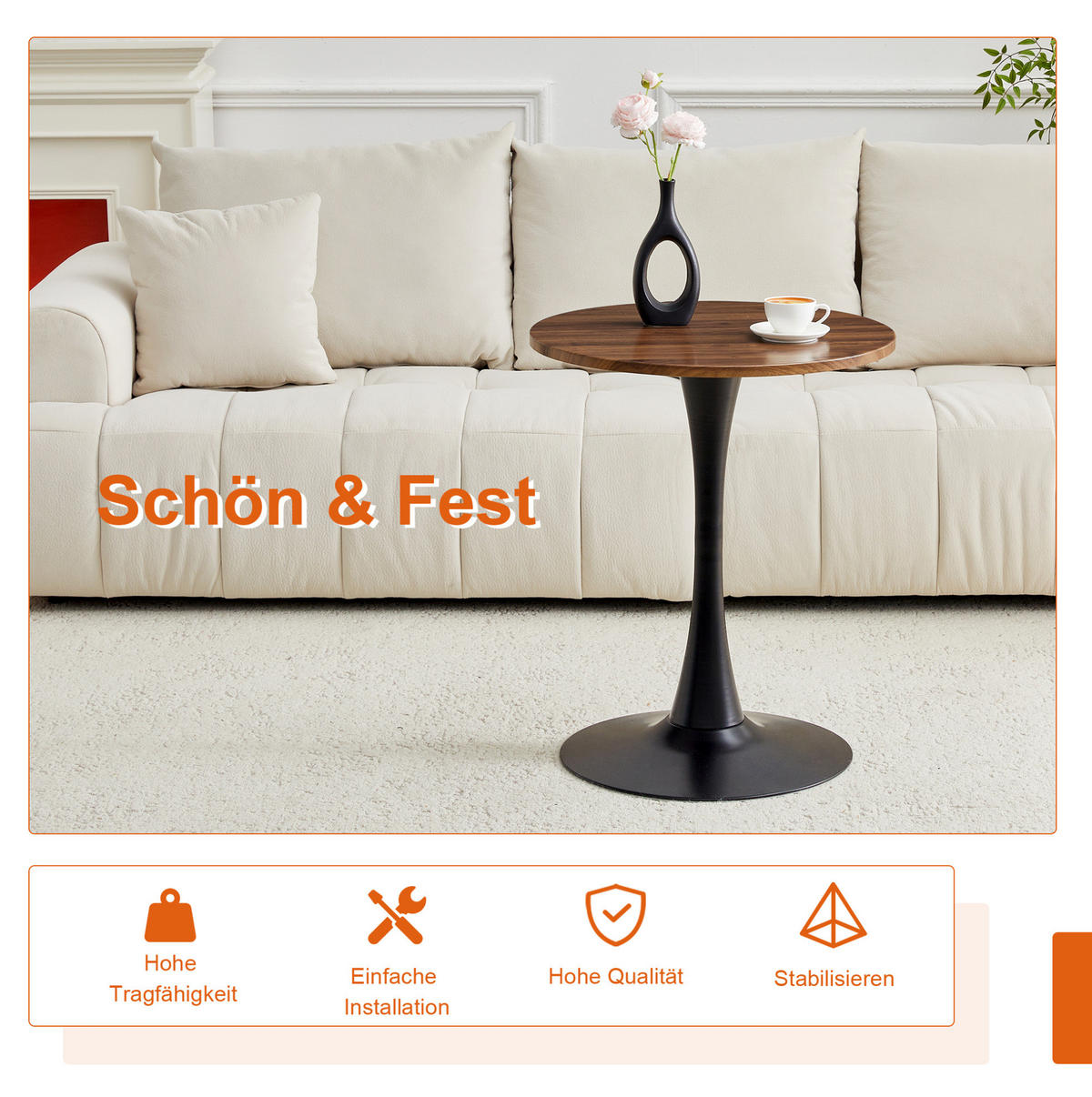 TISCH- UND STUHLSET rund 60 cm MDF Weiß/Schwarz - Schwarz, Metall (60/72/60cm) - Meubliv