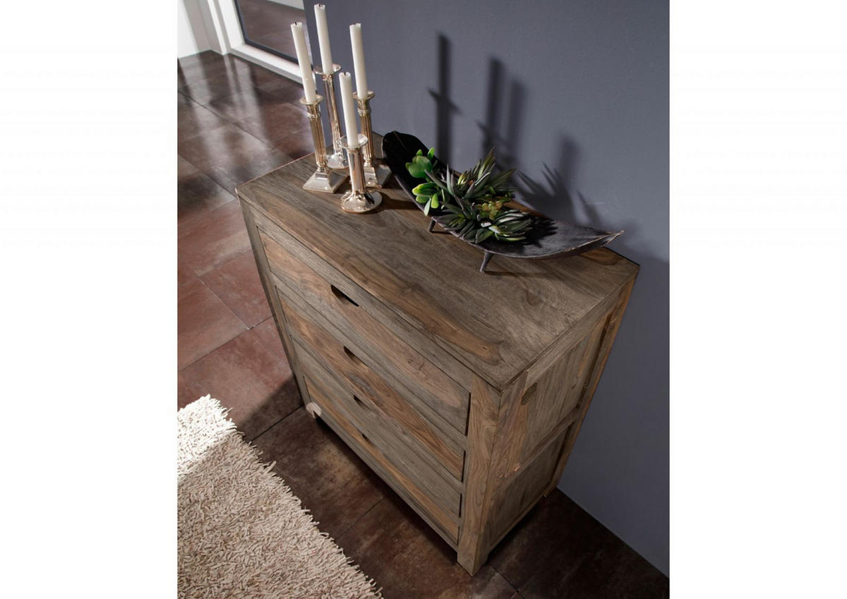 KOMMODE Sheesham 85x42x95 grau geölt NATURE GREY #85 - Grau, Holz (85/94/42cm) - Massivmoebel24