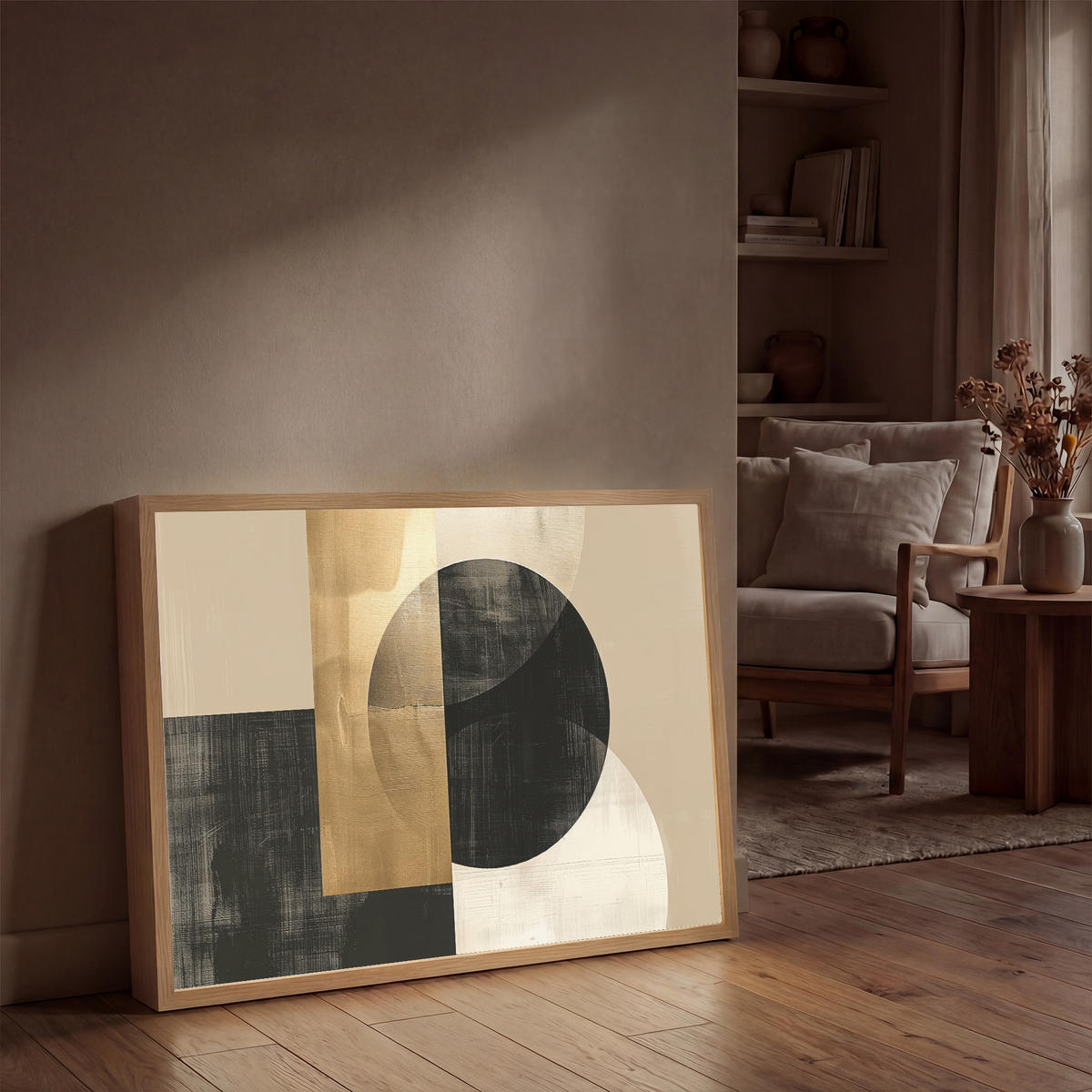 WANDLEUCHTE MIT AKKU Abstrakt - Modern - Schwarz - Gold 90x60 cm - Sandfarben, Holzwerkstoff (90/60/8cm) - OnlyWow