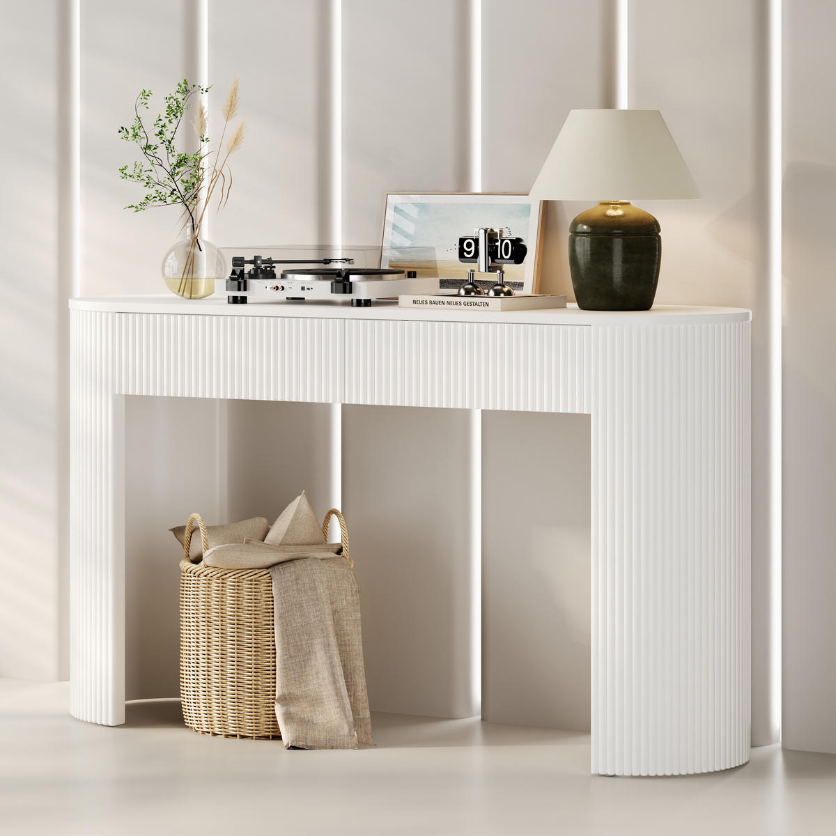 KONSOLENTISCH 120/33/76 cm weiß aus MDF mit 2 grifflosen Schubladen - Weiß, Holzwerkstoff (120/33/76cm) - OKWISH