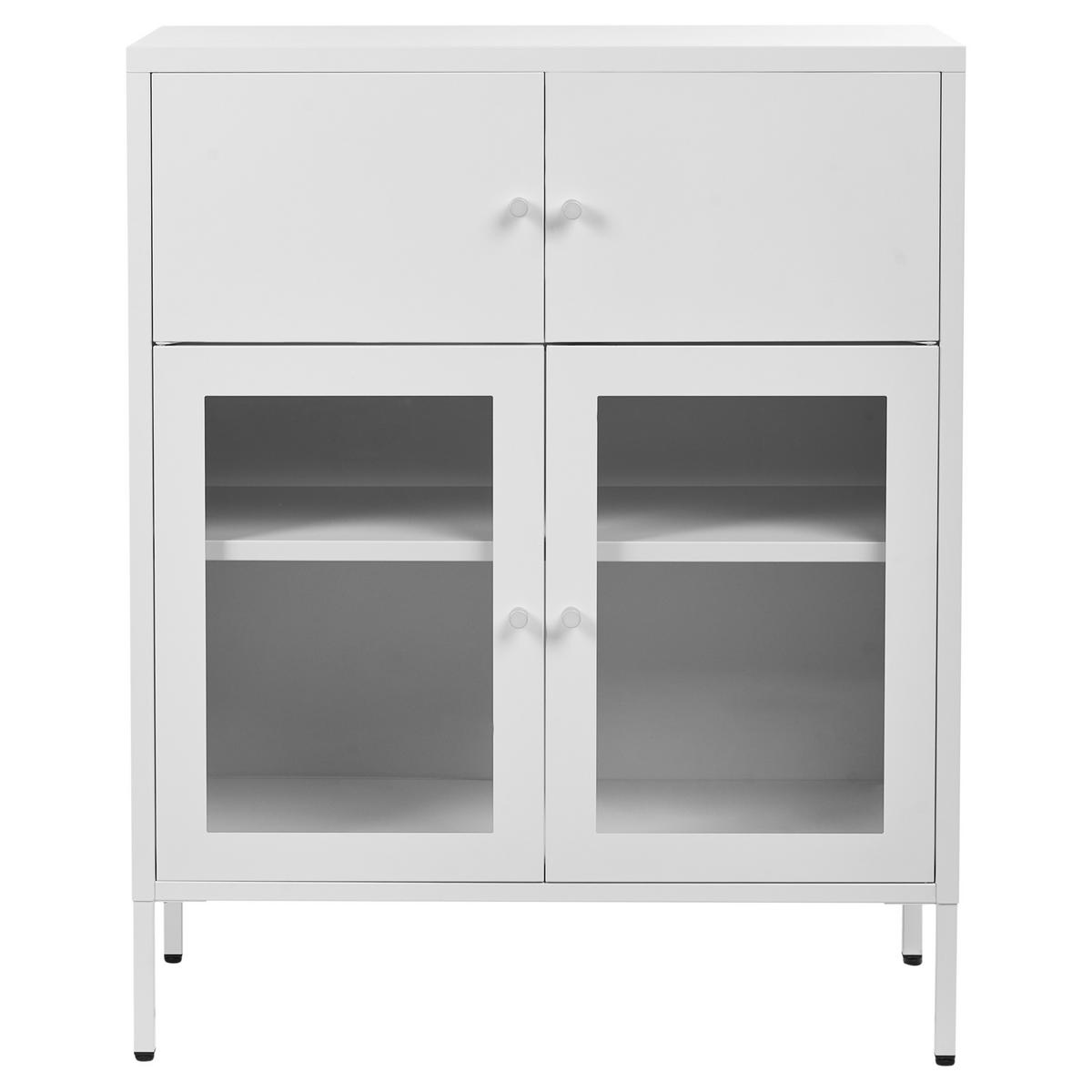 SIDEBOARD se skleněnými dveřmi Kov 80 cm Bílý Esholt - bílá, kov (80/102/40cm) - Beliani