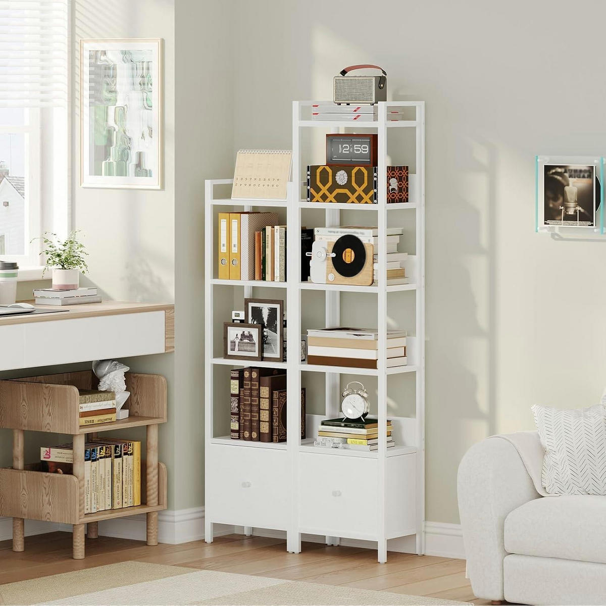 BÜCHERREGAL mit Schublade 33 x 24 x 131 cm Weiß - Weiß, Holzwerkstoff (33/131/24cm)