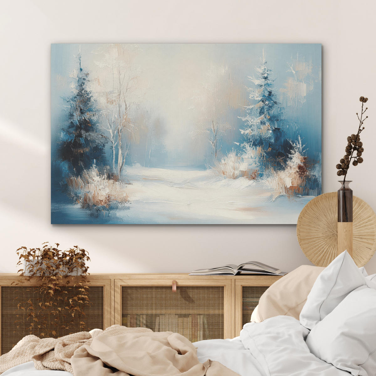 AKUSTIKBILD Wald - Winter - Natur - Abstrakt - Schnee Akustikpaneele 90x60 cm - Weiß, Kunststoff (90/60/0.9cm) - MuchoWow