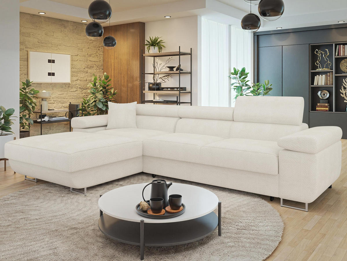 ECKSOFA Torezio Mini, Seite: Links - Ecru, Holz/Textil (280/170cm) - MIRJAN24