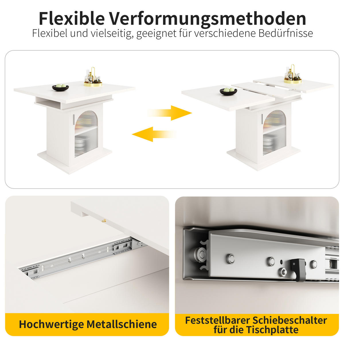 ESSTISCH Weiß 110-140/70/76 cm - Weiß, Glas/Holzwerkstoff (140/70/76cm) - Urban Meuble
