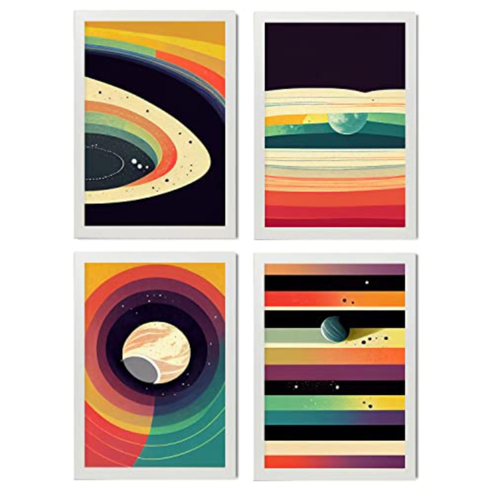 POSTER Set mit 4 Kreisförmig Abstrakt Moderne Galaxien A4 Weißer Rahmen - Weiß, Papier (29.7/3cm) - Nacnic