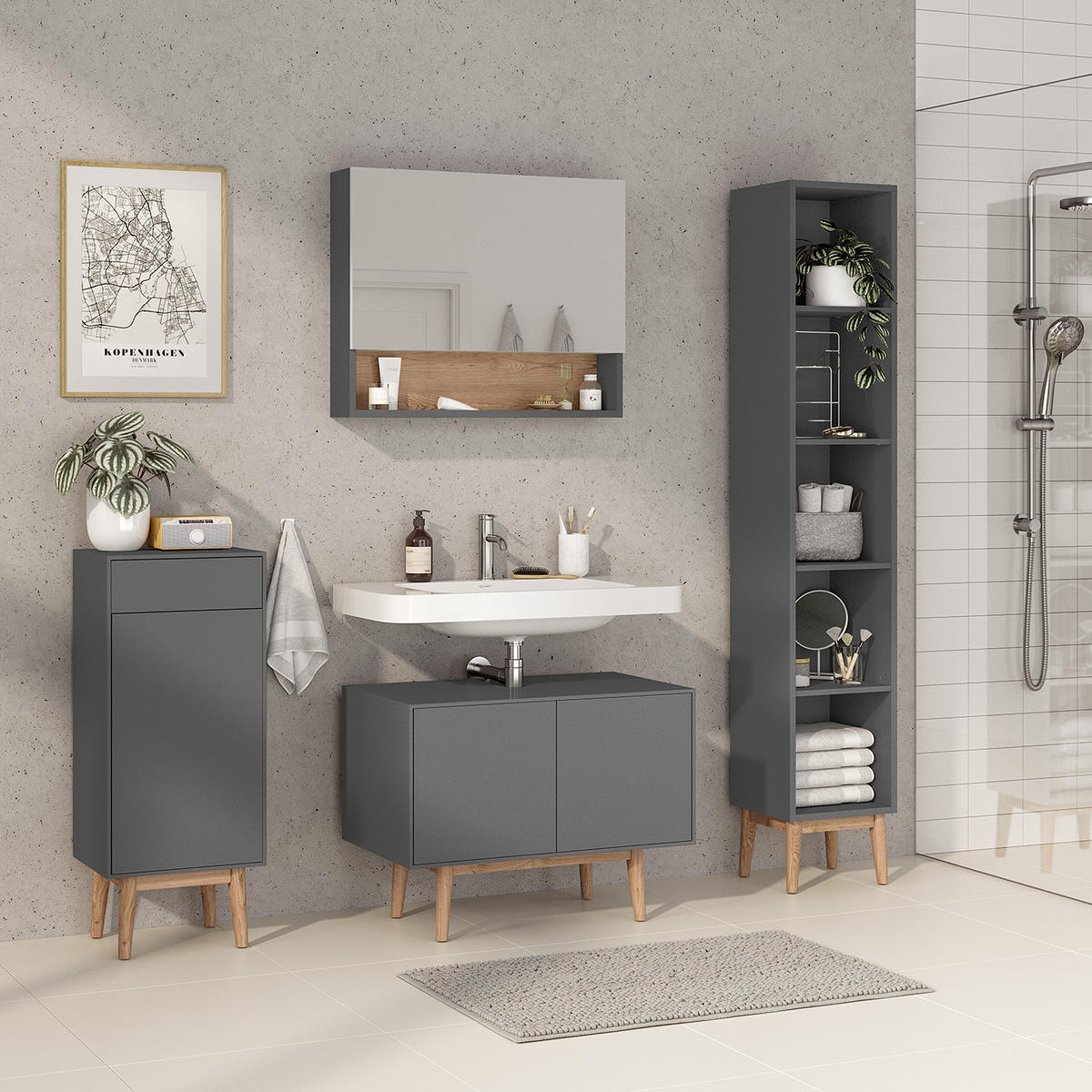 UNTERSCHRANK mit 1 Schublade - Eiche teilmassiv - Grau, Holz/Holzwerkstoff (40/97/32cm) - home24