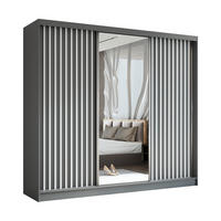 SCHWEBETÜRENSCHRANK Cabinio Grau Weiß 240/216/61 cm – mit Spiegel und Lamellen - Weiß/Grau, Holzwerkstoff/Kunststoff (240/216/61cm) - AX Living