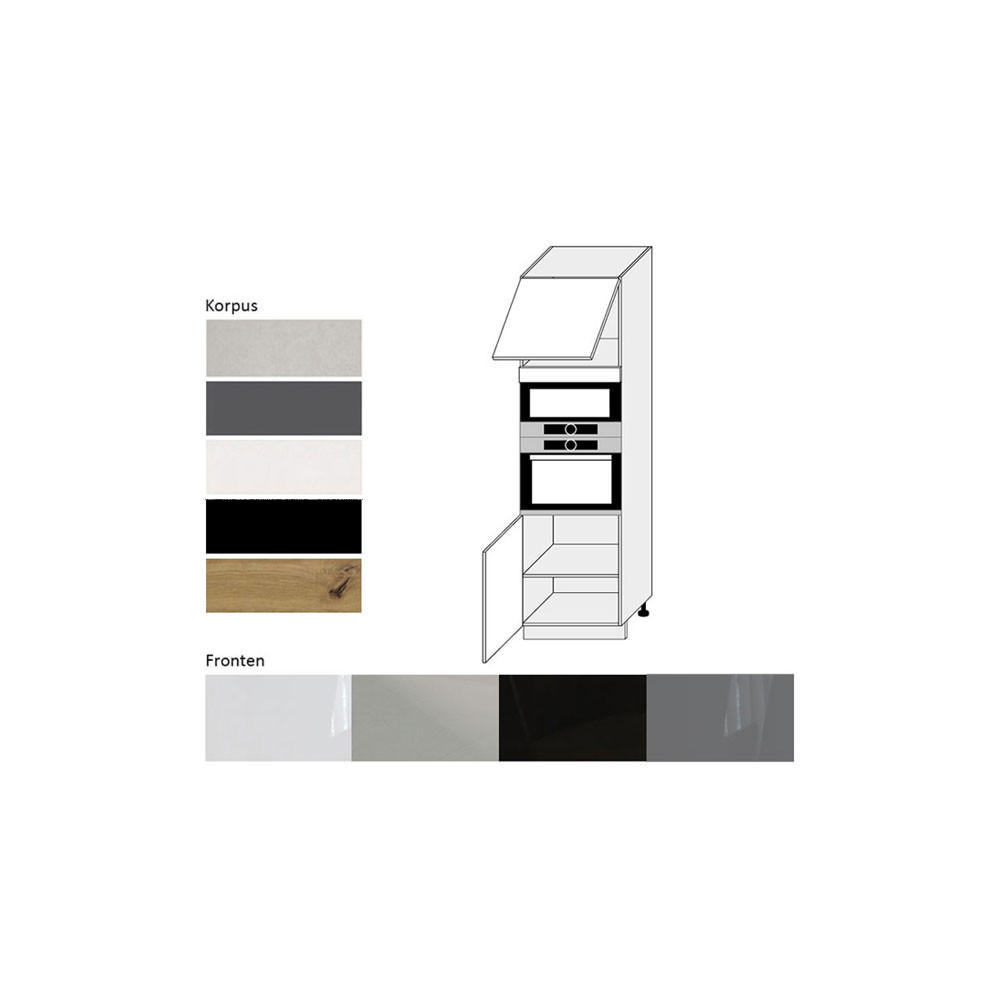 Thumbnail - Feldmann-Wohnen Backofenumbauschrank, Schwarz Hochglanz, Schwarz, Holz, 1 Fächer, 60x207x59 cm, Küchen, Küchenmöbel, Küc...