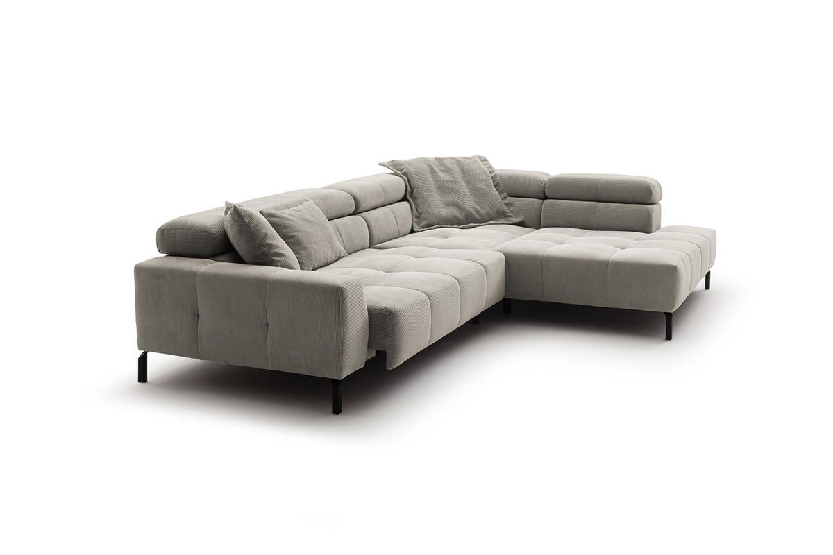 ECKSOFA MIT MOTORISCHEM SITZVORZUG OHIO Silber Cord - Silberfarben/Schwarz, Textil/Metall (311/219cm) - KAWOLA