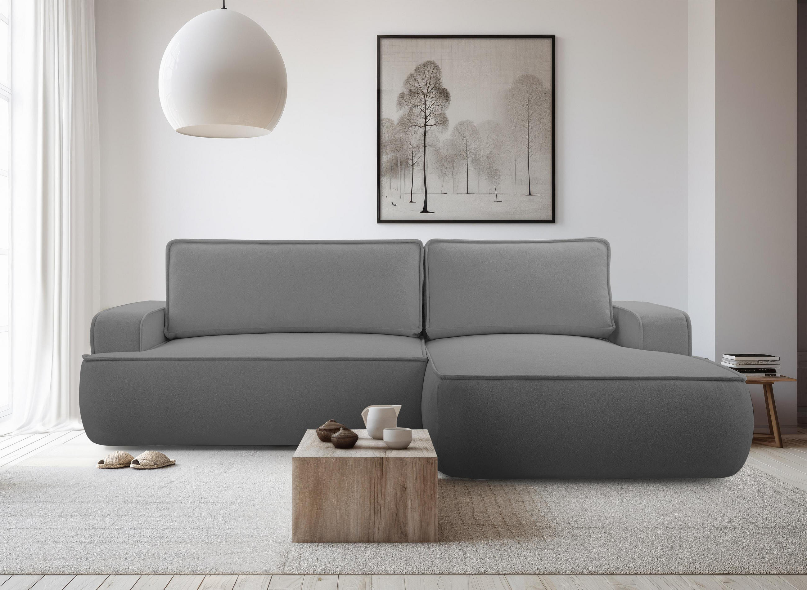 Thumbnail - AX Living Ecksofa, Dunkelgrau, Textil, Uni, 3-Sitzer, Füllung: Polyurethan (Pur), Ottomane rechts,L-Form, rund, 267x168 ...