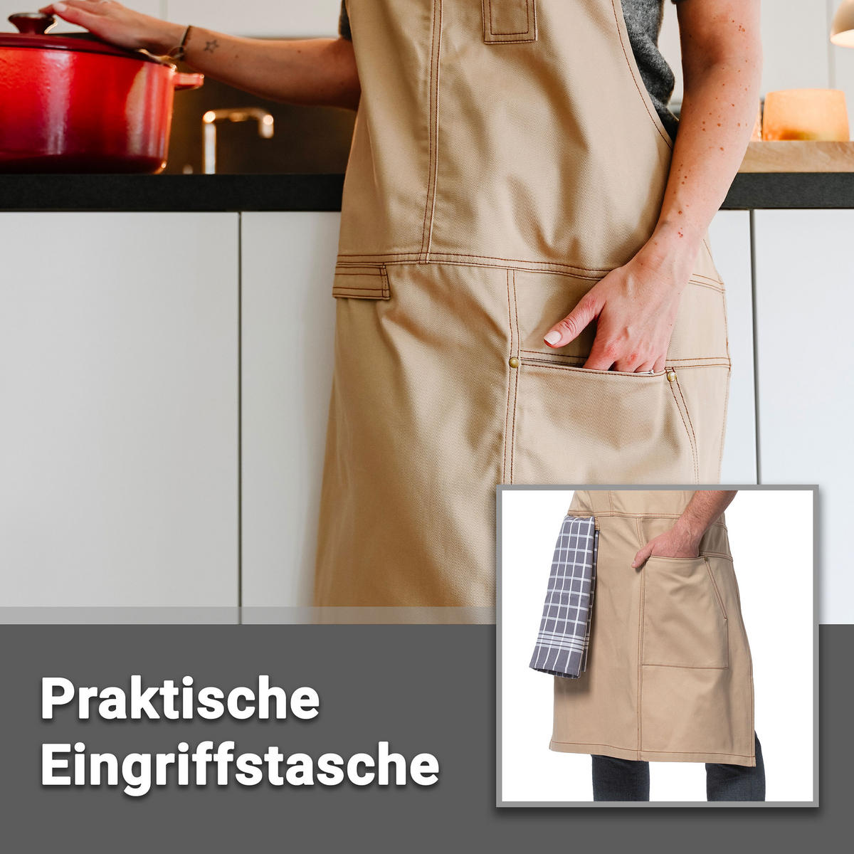 SCHÜRZE , 100% Baumwolle, Beige - Beige, Textil (70/95cm) - Zollner