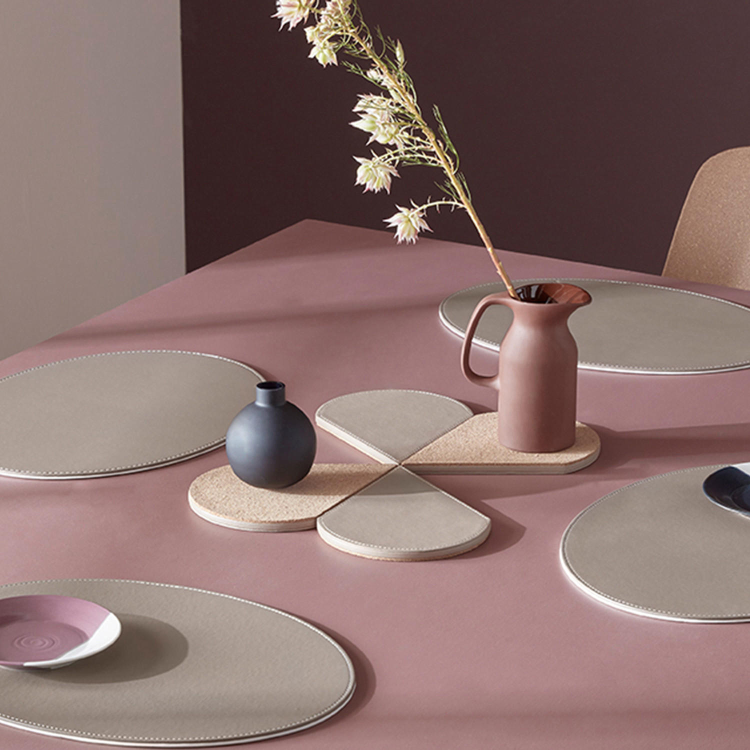 PLATZSET oval 45 x 34 cm taupe / weiß - Weiß, Textil (45/34/0.5cm) - Freeform