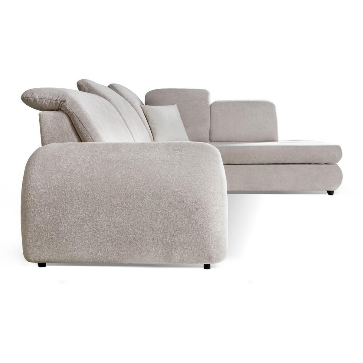 ECKSCHLAFSOFA Onel mit bewegliche Kopfstützen, Beige, Rechts - Beige/Schwarz, Textil (263/200cm) - Beautysofa