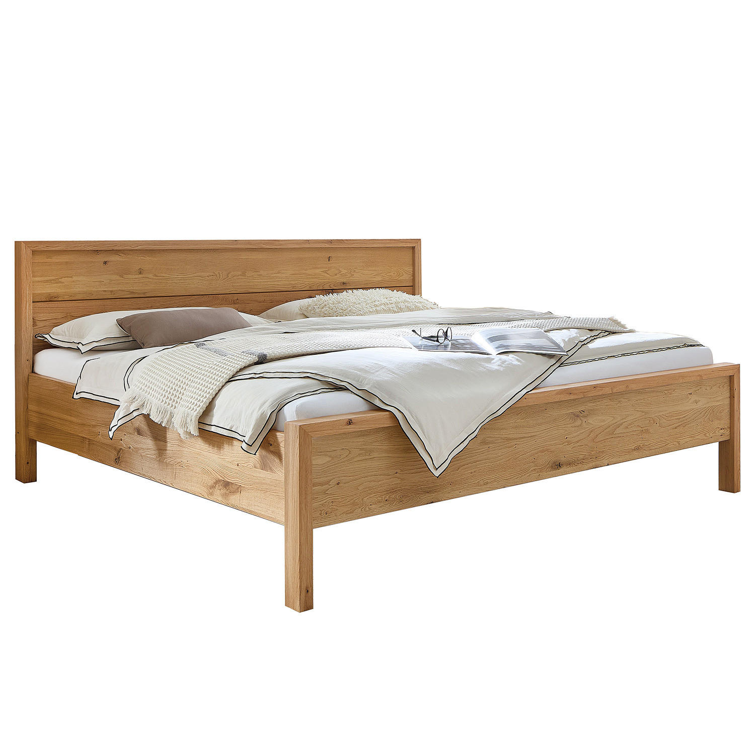MASSIVHOLZBETT - inkl. Beleuchtung - Wildeiche massiv - Eichefarben, Holz (180/200cm) - home24