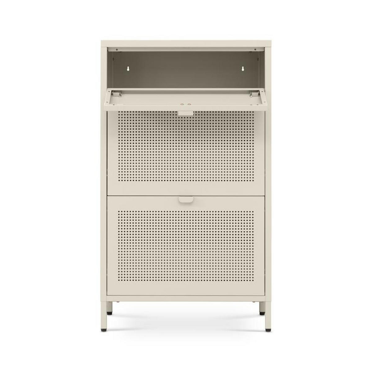 SCHUHSCHRANK RUBEN aus beigefarbenem Metall im Industriestil mit 2 Klappen und 1 Schublade - Beige, Metall (60/101.5/30cm) - Sicaan