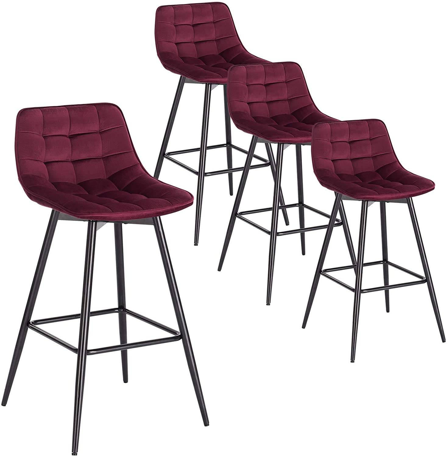 BARHOCKER 4er Set, Fußstütze, Samt, Bordeaux - Bordeaux/Schwarz, Textil/Metall (43/88/35.5cm) - Woltu
