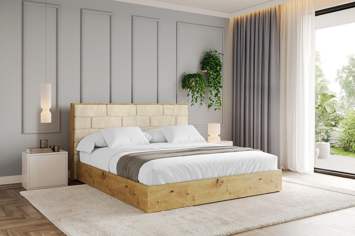 POLSTERBETT mit Bettkasten und Lattenrost, Boxbett ohne Matratze - ENZO8 160x200 Beige - Ecru, Holzwerkstoff/Textil (160/200cm) - ALTDECOR