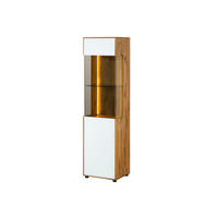 VITRINE Wildeiche 45x38x168 natur geölt / Glas weiß WIEN #130 - Braun, Holz (45/168/38cm) - Massivmoebel24