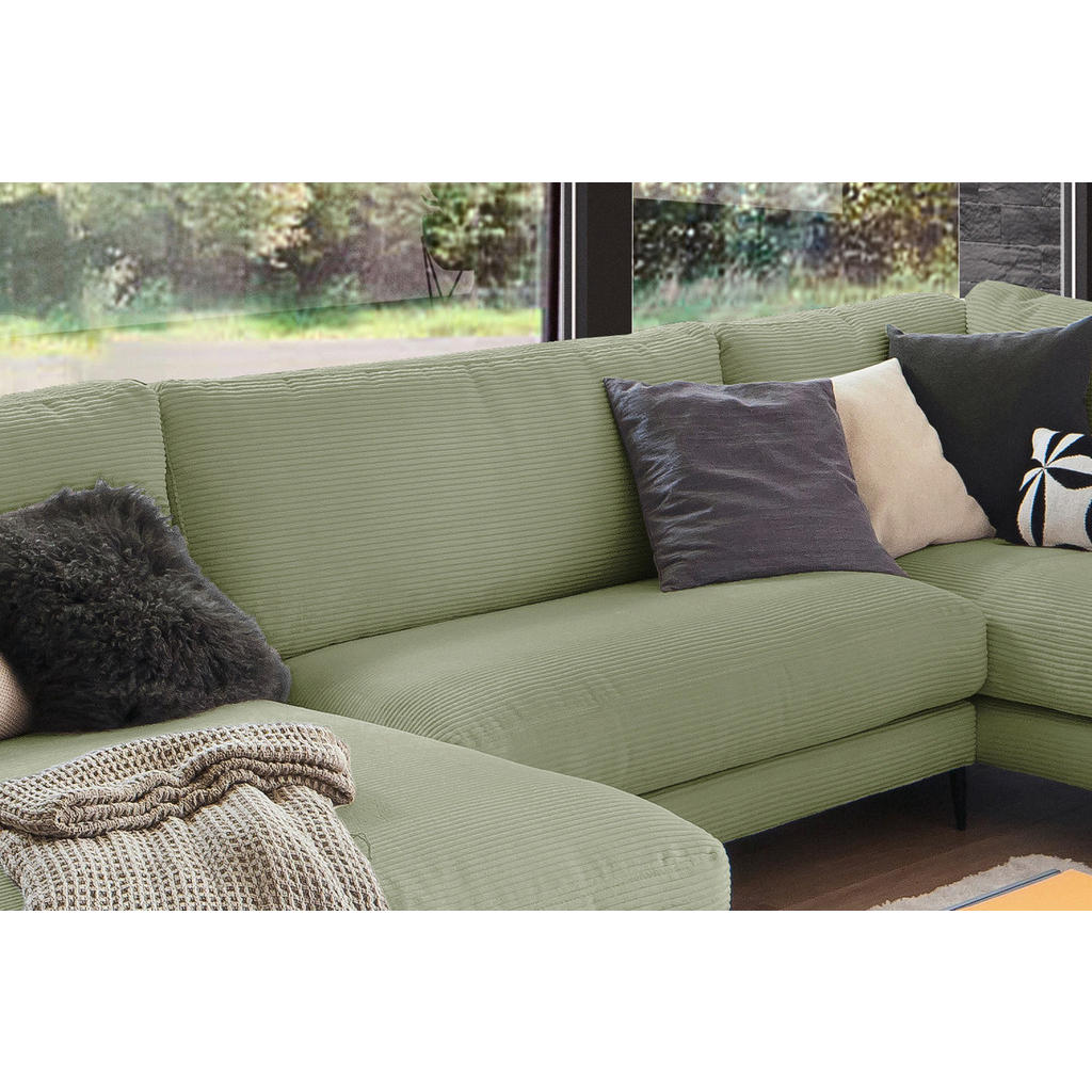 Thumbnail - Kawola Wohnlandschaft, Grün, Textil, Echtholz, 3-Sitzer, Füllung: Kaltschaum, U-Form, 341x84x223 cm, Wohnzimmer, Sofas &...