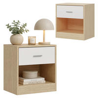 NOČNÝ STOLÍK Dekor drevo biely 2-ks-set so zásuvkou - svetlohnedá, kompozitné drevo (39/41/28cm) - Relaxdays