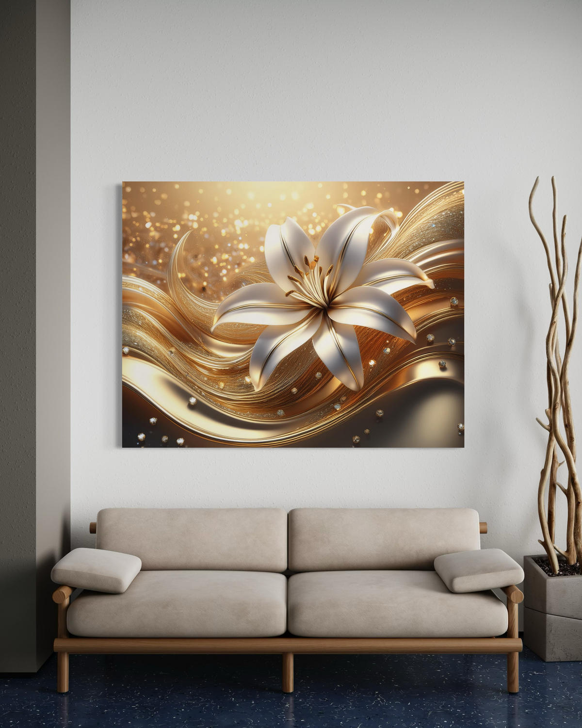 WANDBILD blume glamour gold - Goldfarben, Textil (60/40cm) - Feeby