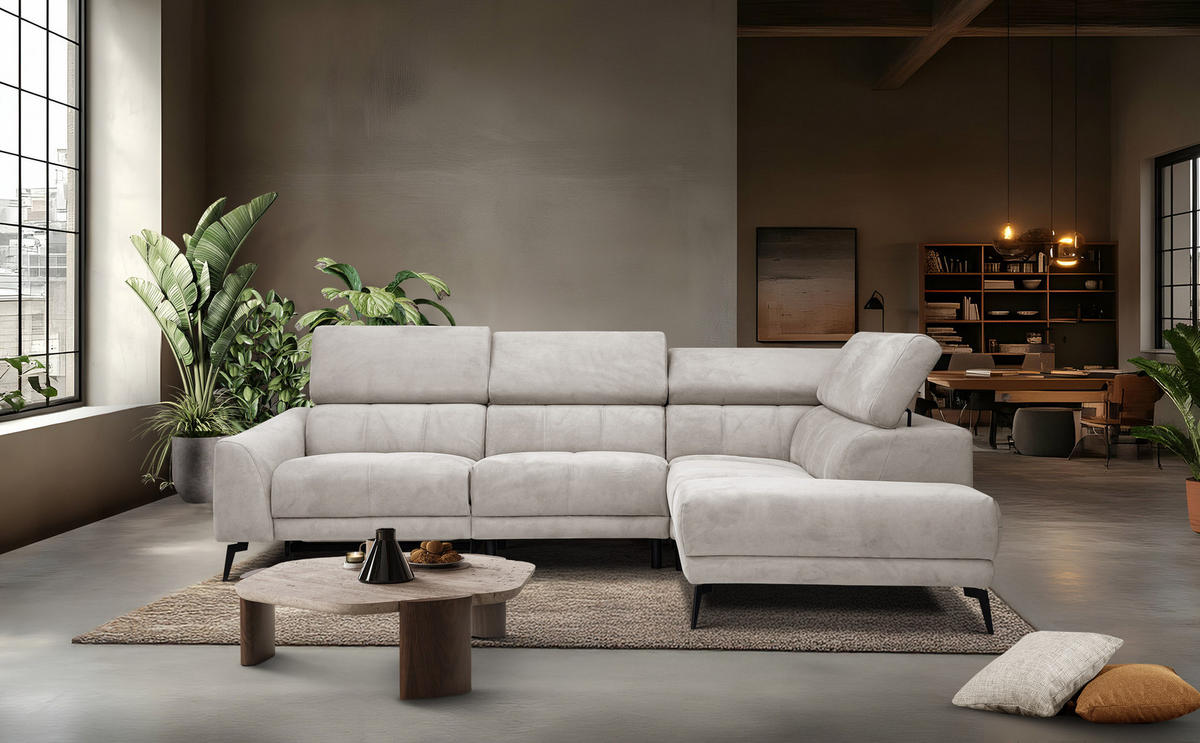 ECKSOFA LARS 5-Sitzer, 1 Relax, verstellbare Kopfstützen, beige - Beige/Schwarz, Holzwerkstoff/Textil (284/201cm) - Courtois Laville