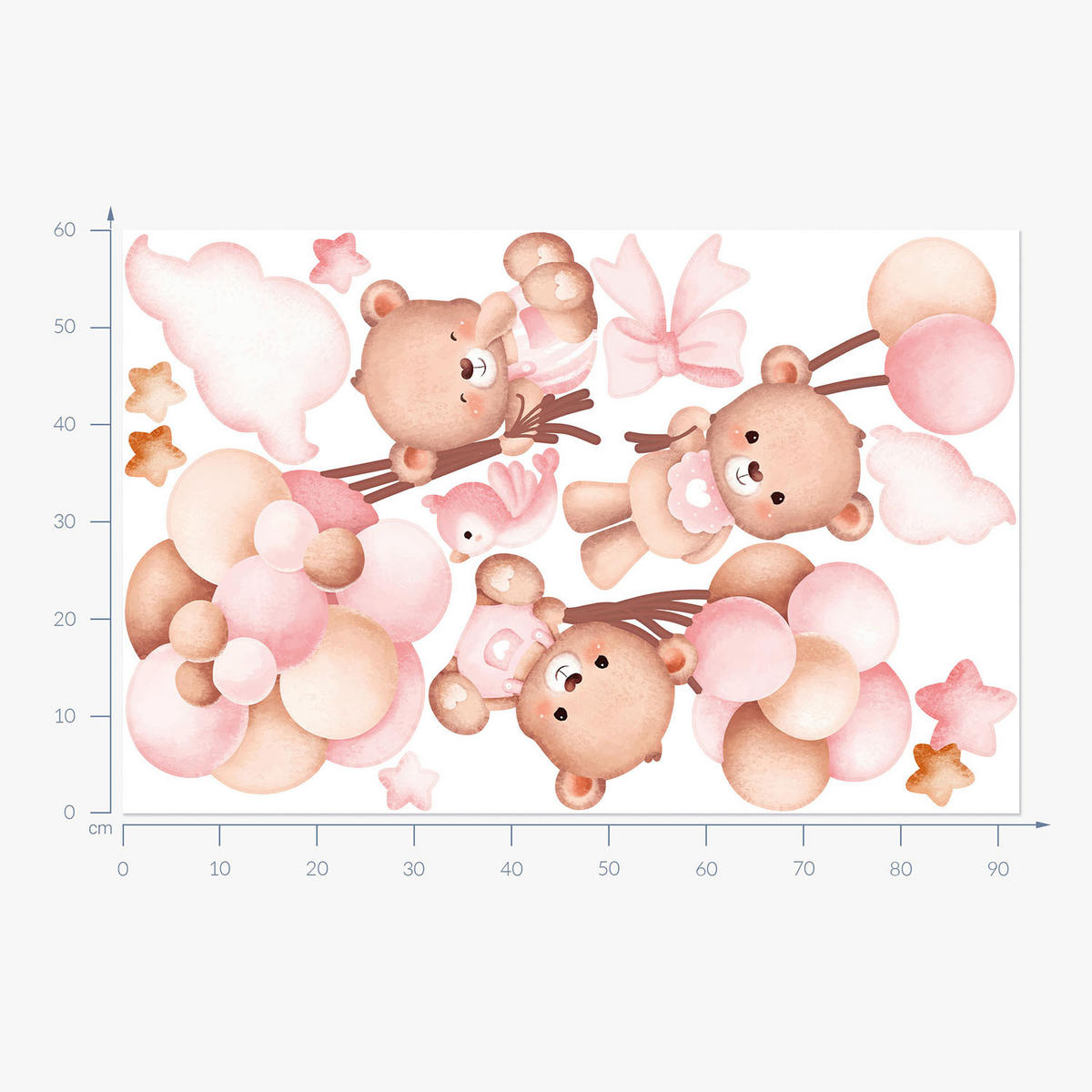 WANDAUFKLEBER 60x92cm - Teddybären mit Luftballons - Multicolor, Kunststoff (60/92/0.1cm) - Wallfluent
