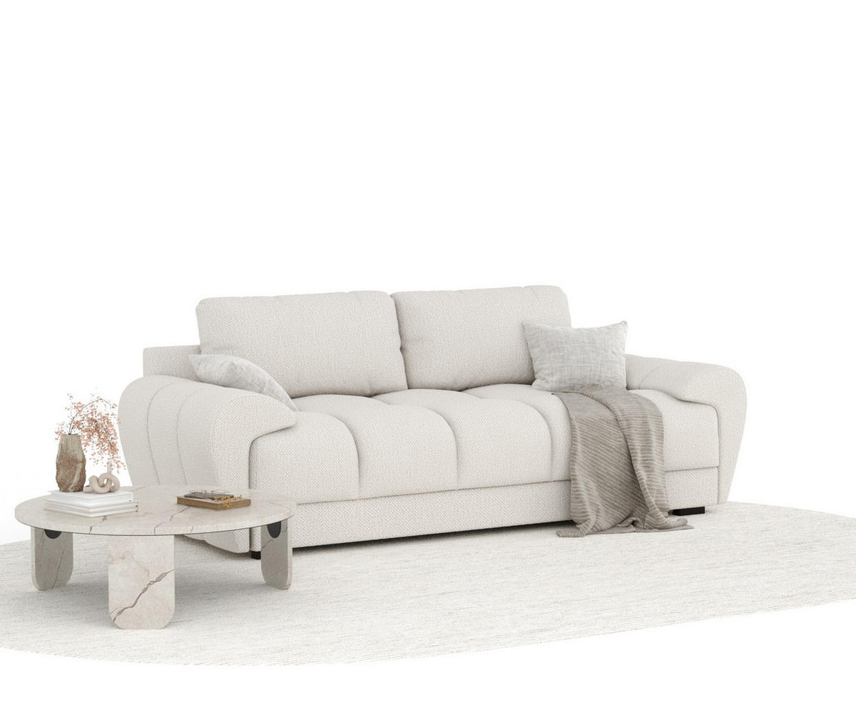 3-SITZER SOFA Peebles Beige Chenille-Stoff - Beige/Schwarz, Holz/Holzwerkstoff (244/90/101cm) - Maison de Reve