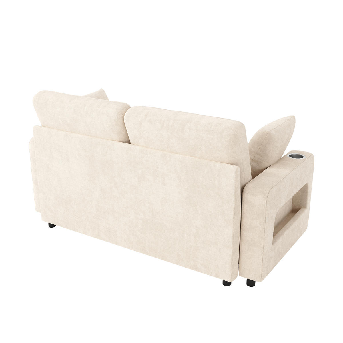 SOFA NA RAZVLAČENJE 2-sjedalo u bež boji s funkcijom spavanja, chenille - bež/crna, drvni materijal/tekstil (141.5/83.5/131cm) - CHICFURN