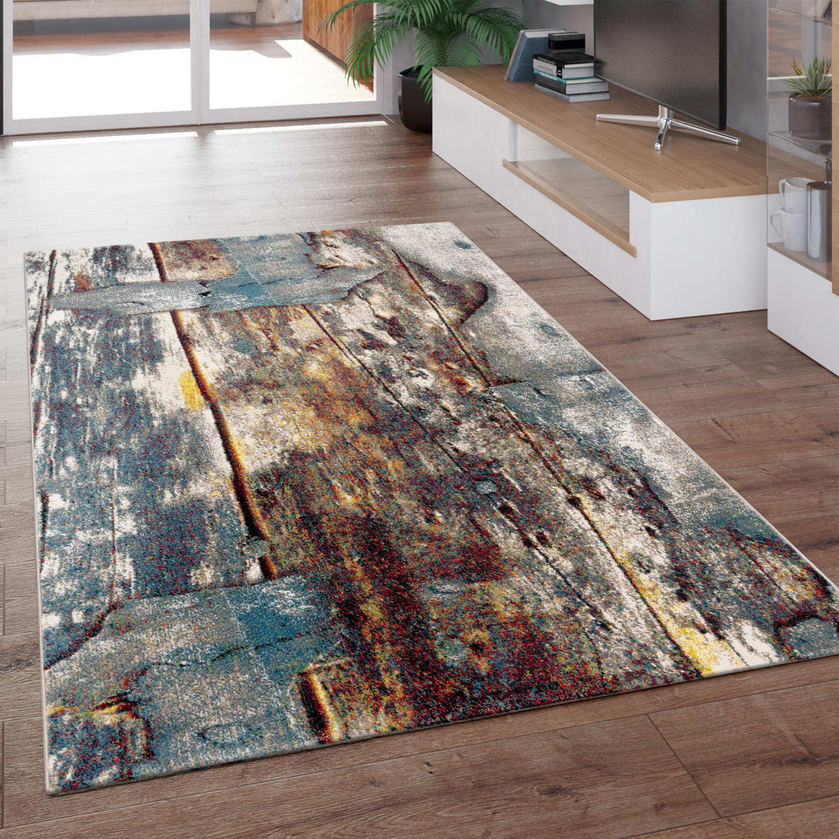 KURZFLORTEPPICH, in Holzdielen-Optik, Mehrfarbig, 120 x 170 cm - Multicolor, Textil (120/170cm) - KADIMA DESIGN