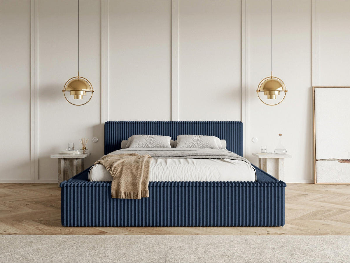 POLSTERBETT AFFOLIO Dunkelblau 180x200 cm - Schwarz/Dunkelblau, Holz/Textil (180/200cm) - Selsey