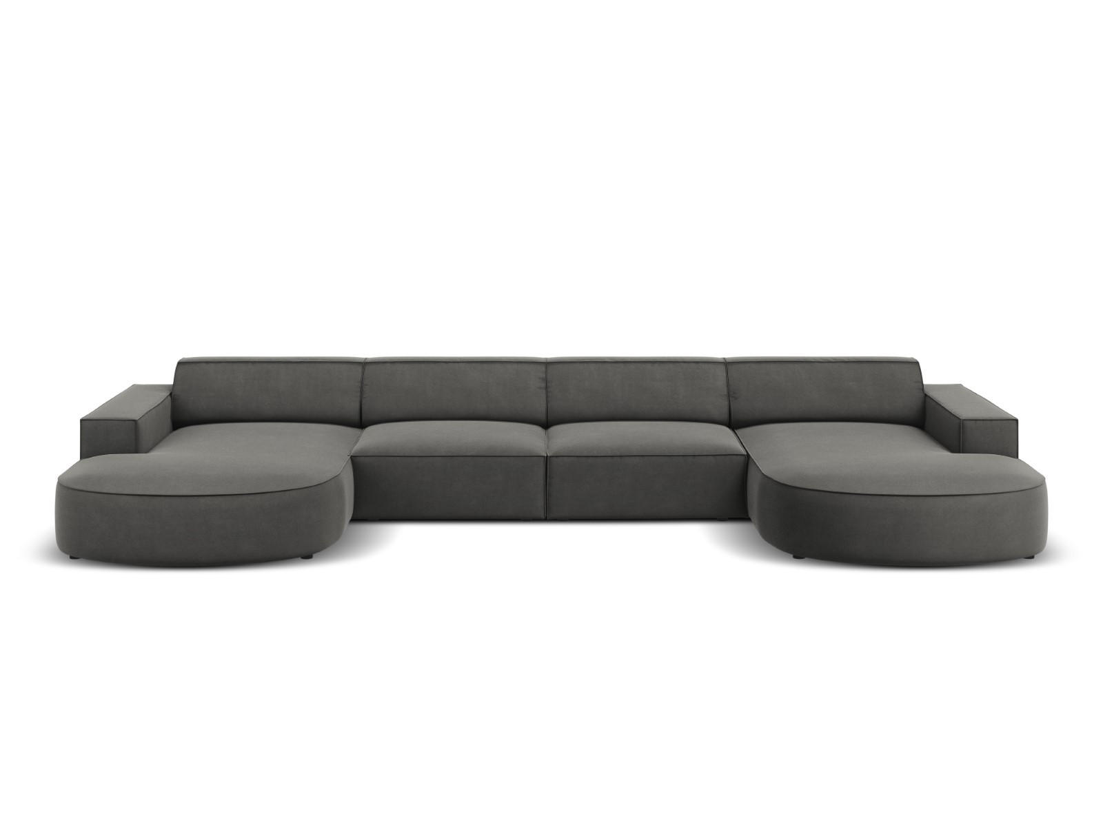 PANORAMASOFA Jodie aus Samt hellgrau 6 Sitzplätze - Hellgrau, Textil (166/70/364cm) - Micadoni