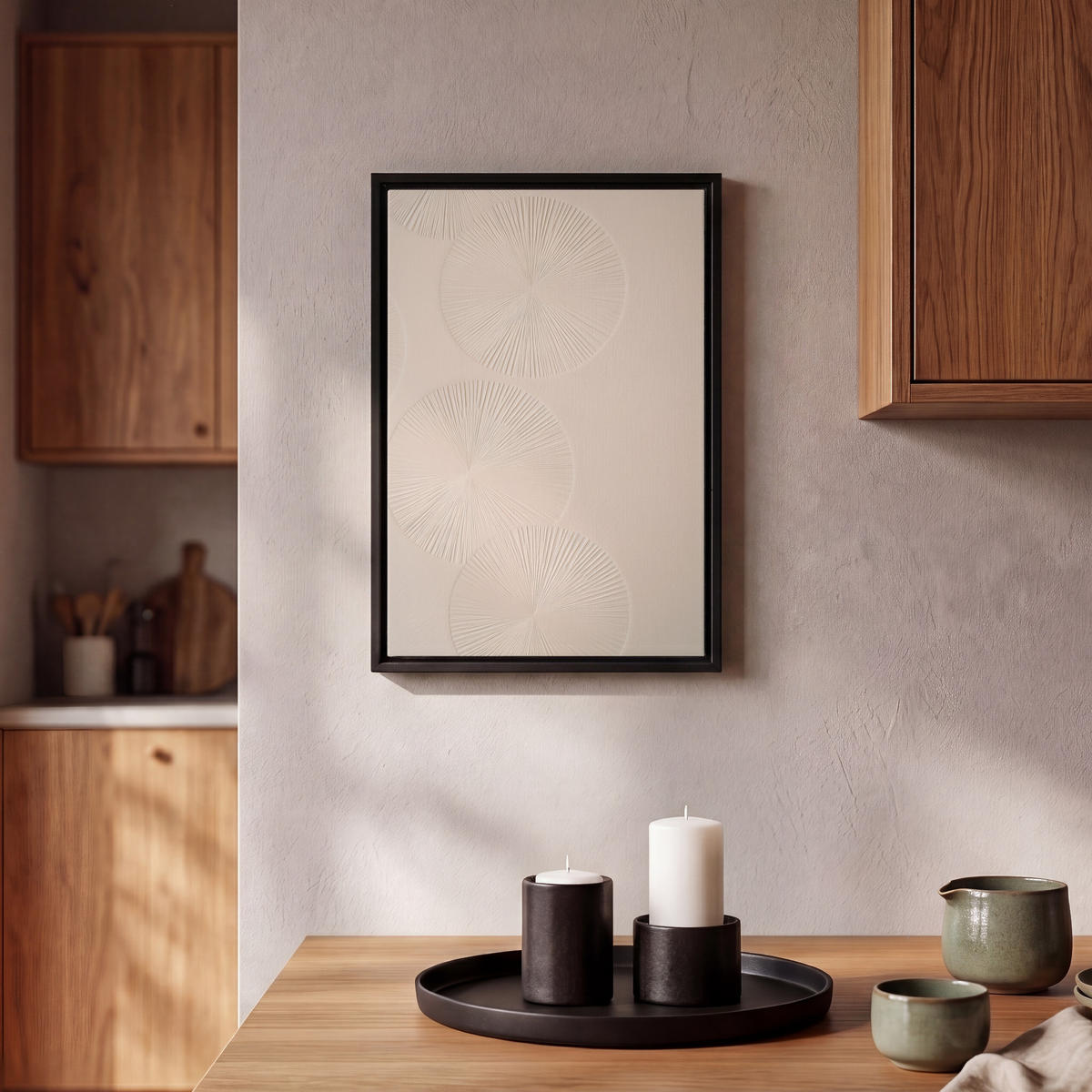 LEINWAND Bilder mit Rahmen - Japandi - Beige - Modern - 20x30 - Ecru, Textil (20/30cm) - MuchoWow