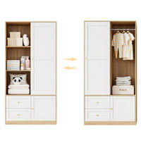 KLEIDERSCHRANK aus MDF 90x50x180 cm Natur/Weiß mit Schiebetür, Kleiderstange, Schubladen und Fächern - Naturfarben, Holzwerkstoff (90/180/50cm) - Modfu