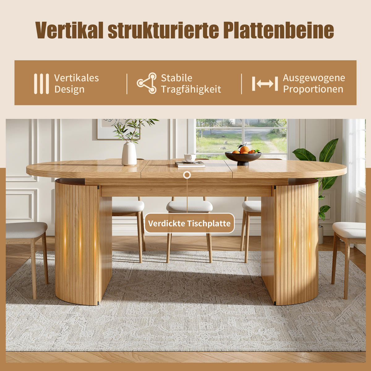 ESSTISCH in Natufarben Ausziehbarer Küchentisch mit verstecktem Stauraum, für Küche, Arbeitszimmer und Wohnzimmer - Hellbraun, Holzwerkstoff/Metall (160/80/76cm) - STILVORA