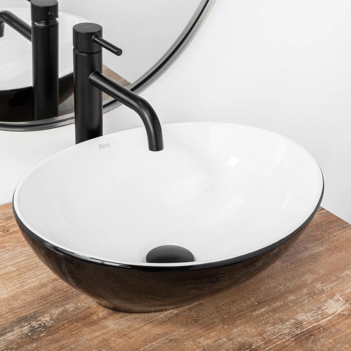 AUFSATZWASCHBECKEN Rea Sofia White Black - Schwarz, Keramik (34.5/15/41cm) - REA