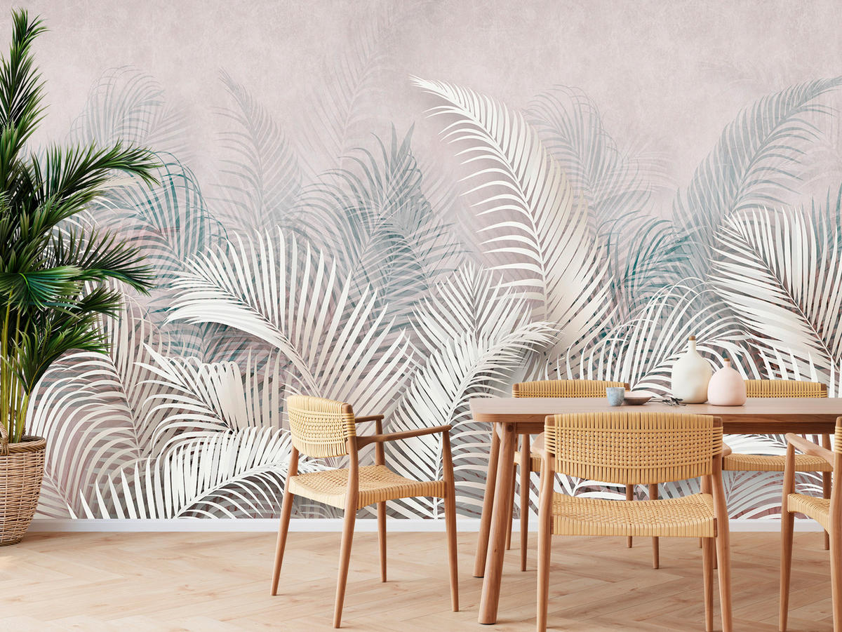 FOTOTAPETE für Schlafzimmer Tropische Blätter Palmenblätter Delikat 250x175 - Beige/Braun, Papier (250/175cm) - Muralo