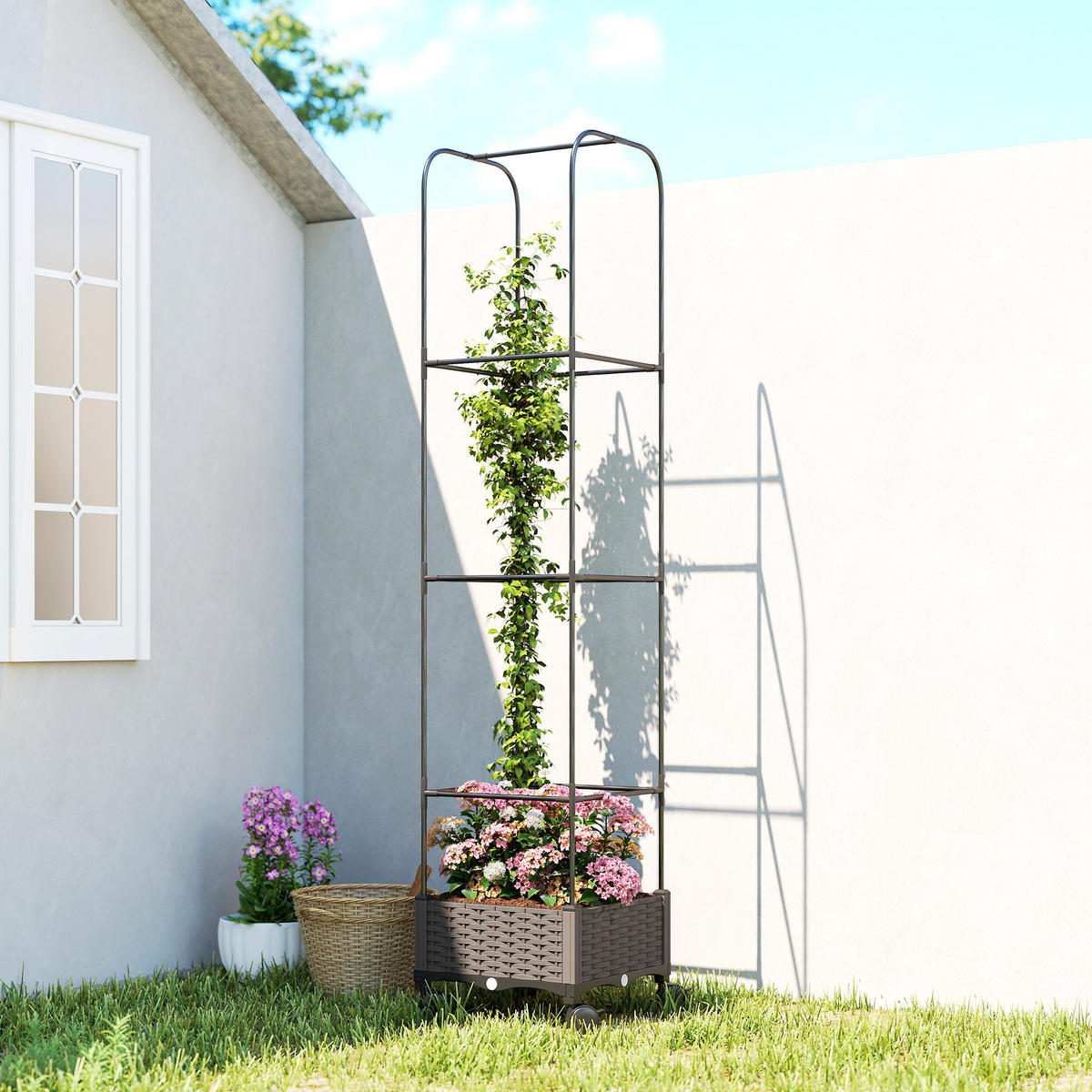 HOCHBEET mit Rankgitter aus Stahl Kunststoff, Schwarz - Schwarz, Kunststoff/Metall (40/185/40cm) - Outsunny