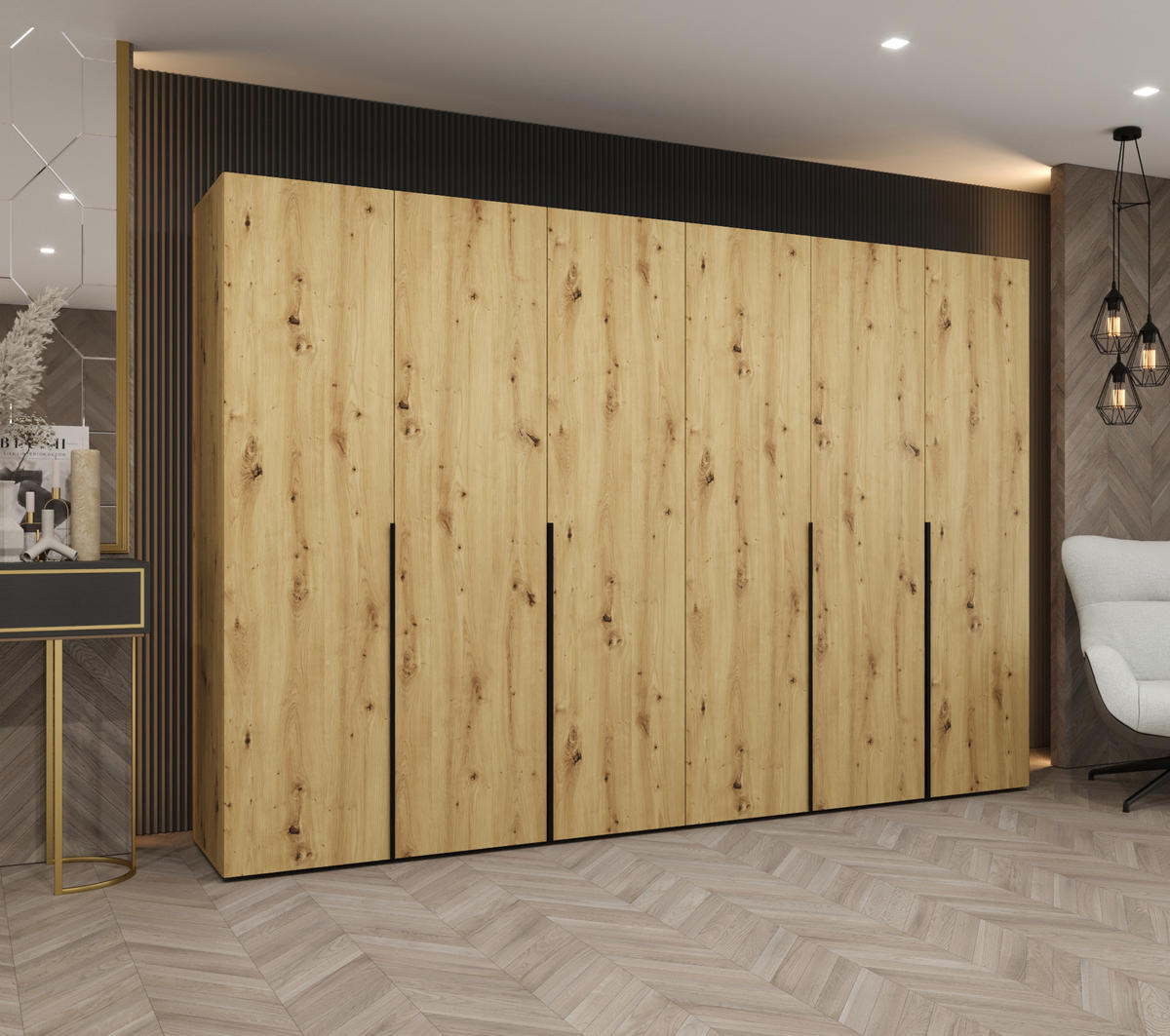 DREHTÜRENSCHRANK 202/300/52 6-türig - Schwarz/Eiche Artisan, Holz (300/202/52cm) - Abiks Möbel
