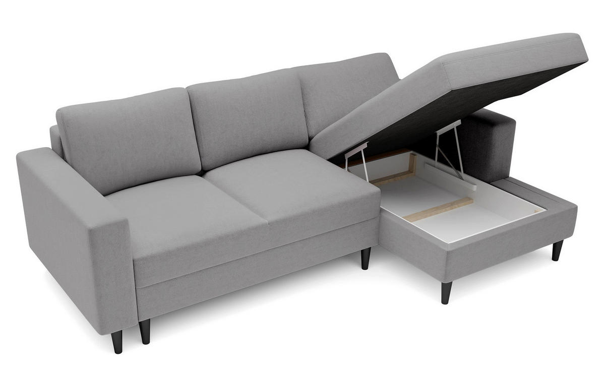 ECKSOFA Nalika Grau Velours - Schwarz/Grau, Holz/Textil (230/143cm) - Selsey