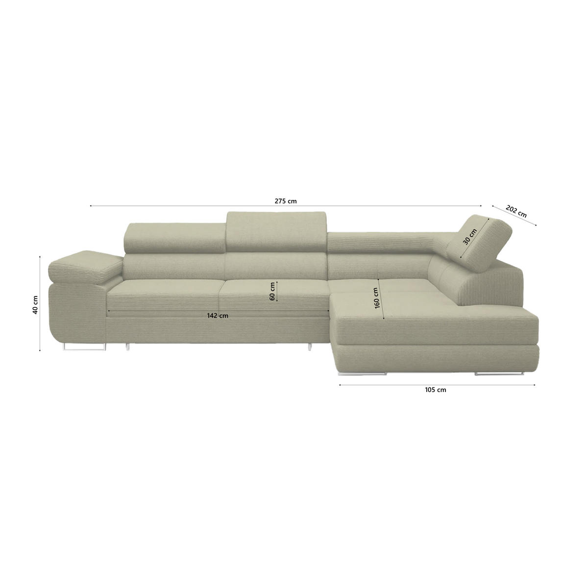 ECKSOFA Warton mit Schlaffunktion, Olive - Olivgrün, Textil (275/202cm) - Fedve