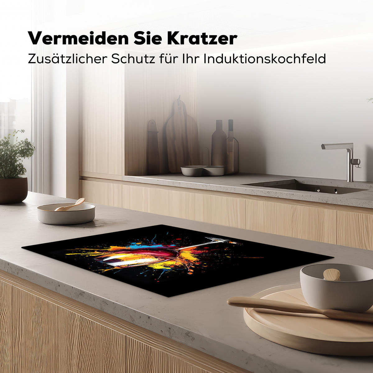 HERDABDECKPLATTE Wein - Glas - Graffiti - Getränk - Rot - Farbe 75x52 cm - Weinrot, Kunststoff (75/52/0.2cm) - MuchoWow