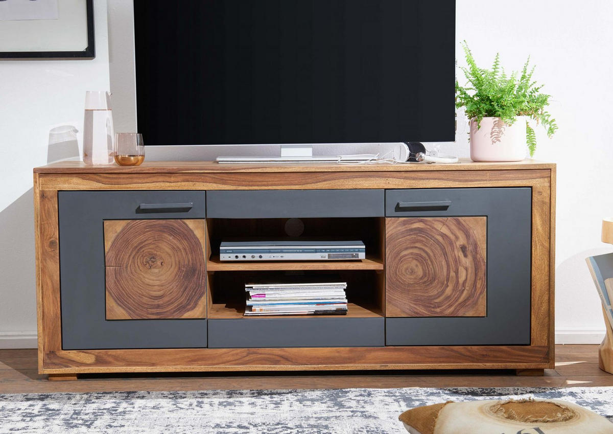 TV-BOARD Sheesham 150x46x62 gebeizt TURIN #02 - Braun, Holz (150/62/46cm) - Massivmoebel24