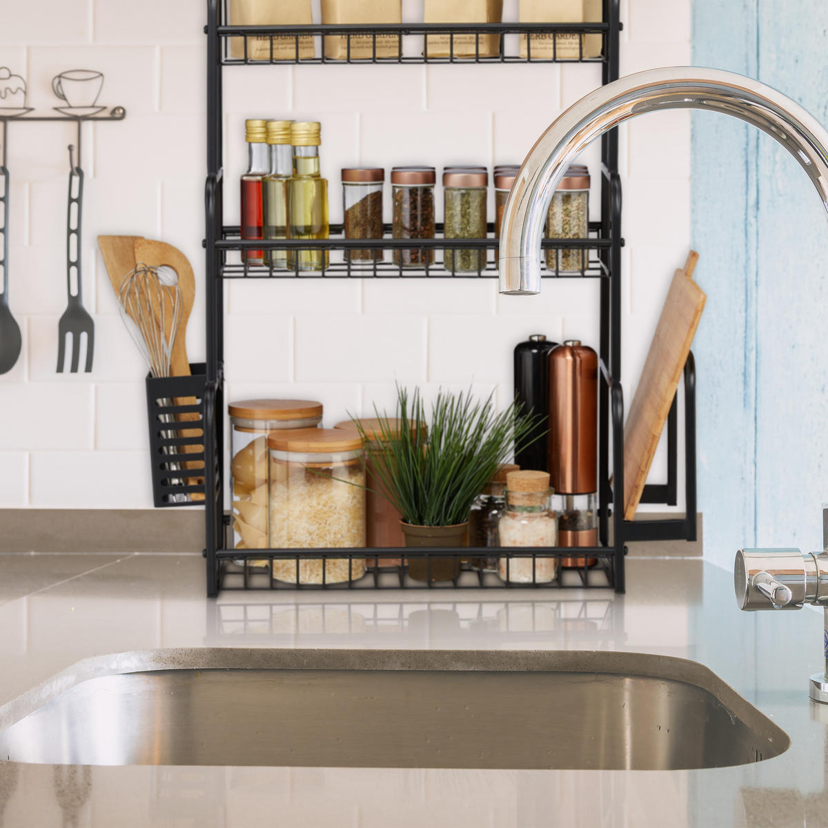 KÜCHENREGAL Arbeitsplatte - Schwarz, Metall (53/60.5/22cm) - Relaxdays