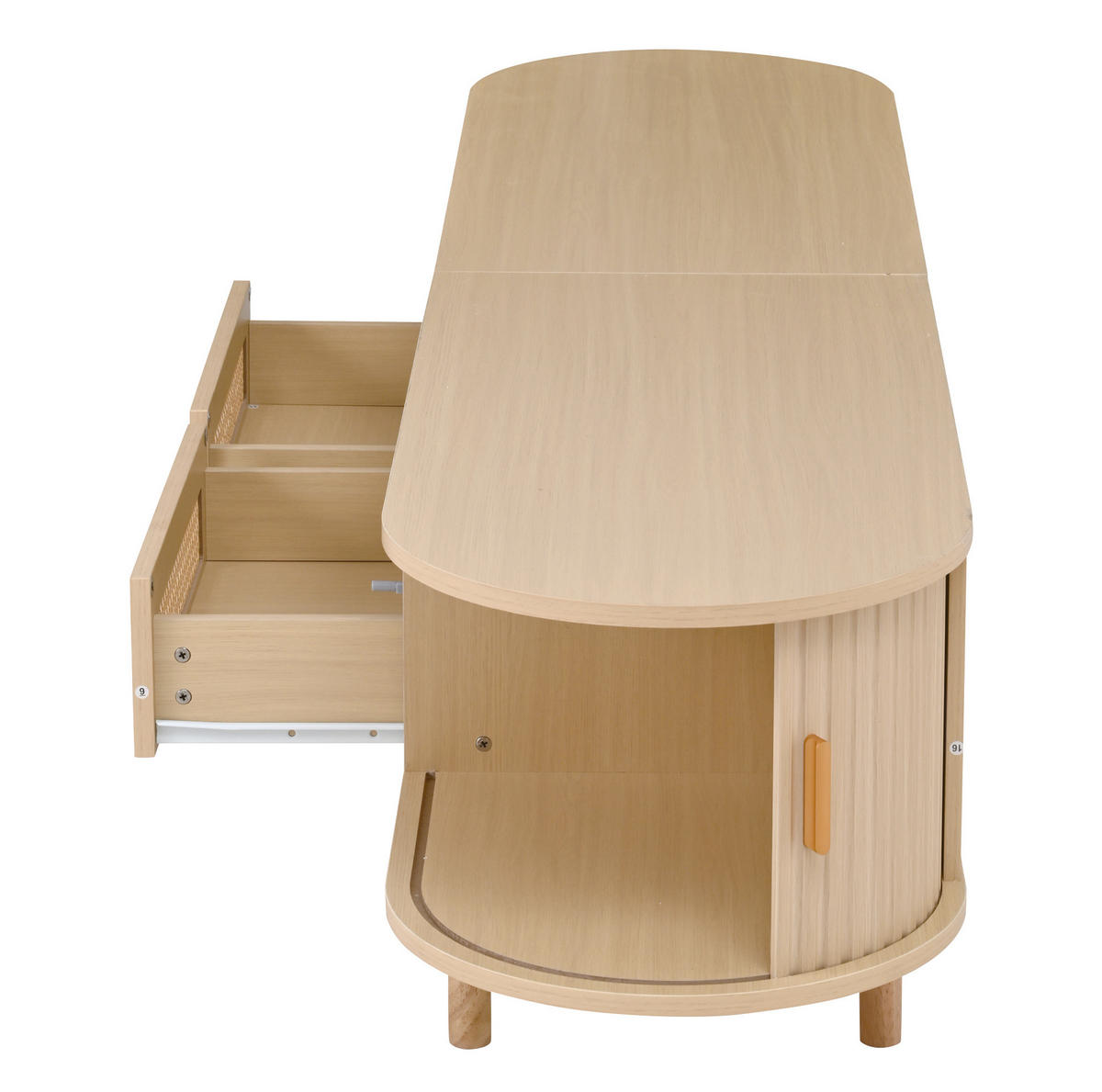 TV-BOARD aus MDF 170x40x40 cm Helles Eichenholz mit 2 Schubladen, 2 Schiebetüren und ovaler Form - Naturfarben, Holzwerkstoff (170/40/40cm) - Modfu