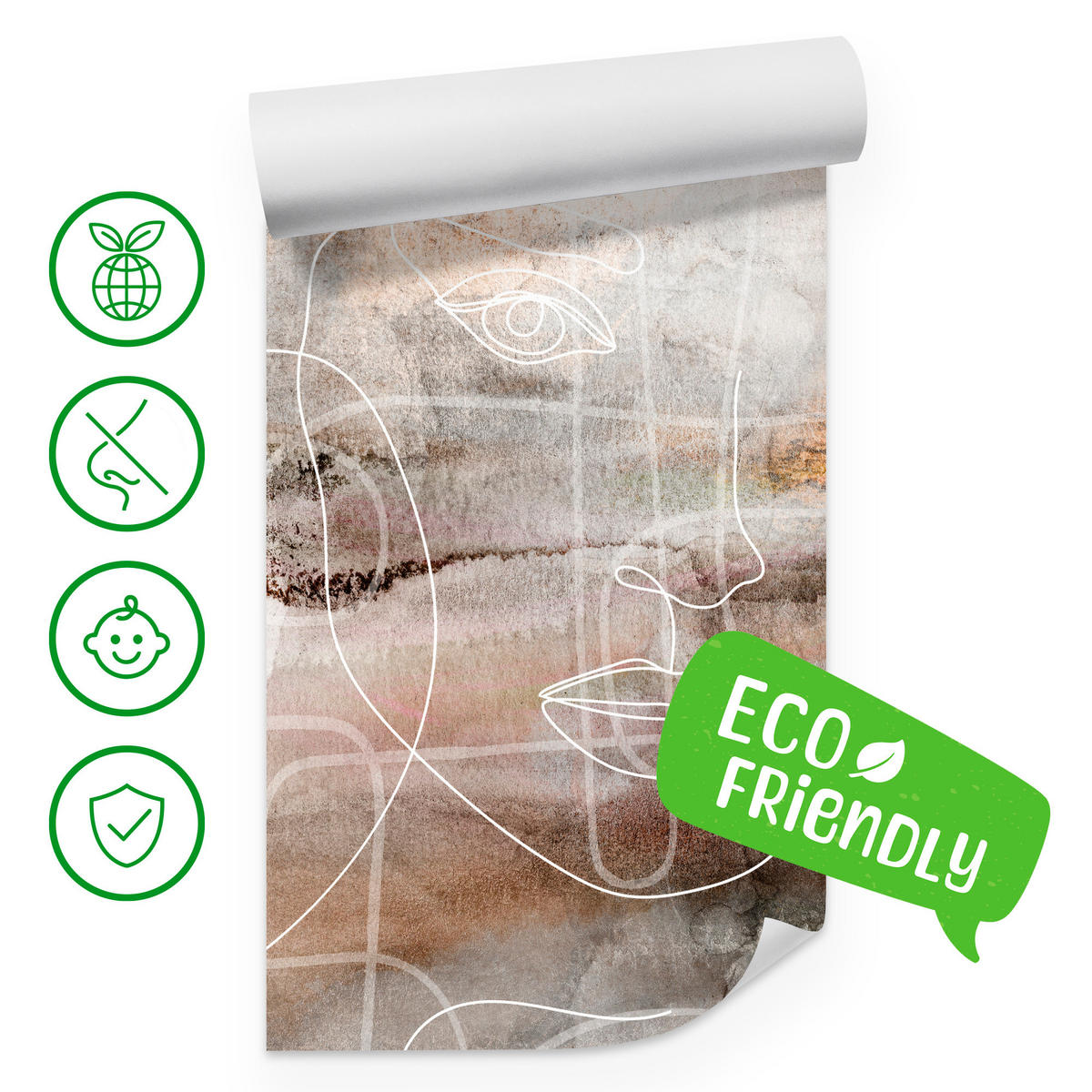 FOTOTAPETE für Wohnzimmer Gesichter Abstraktion 200x140 - Beige/Braun, Papier (200/140cm) - Muralo