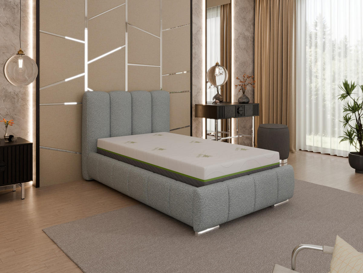 POLSTERBETT Zaira 100x200cm – Elegantes Polsterbett für modernen Wohnstil , ZONIERTE TASCHENFEDERN KOKOS (21cm), Blaugrau - Blaugrau, Holz (100/200cm) - Homesy