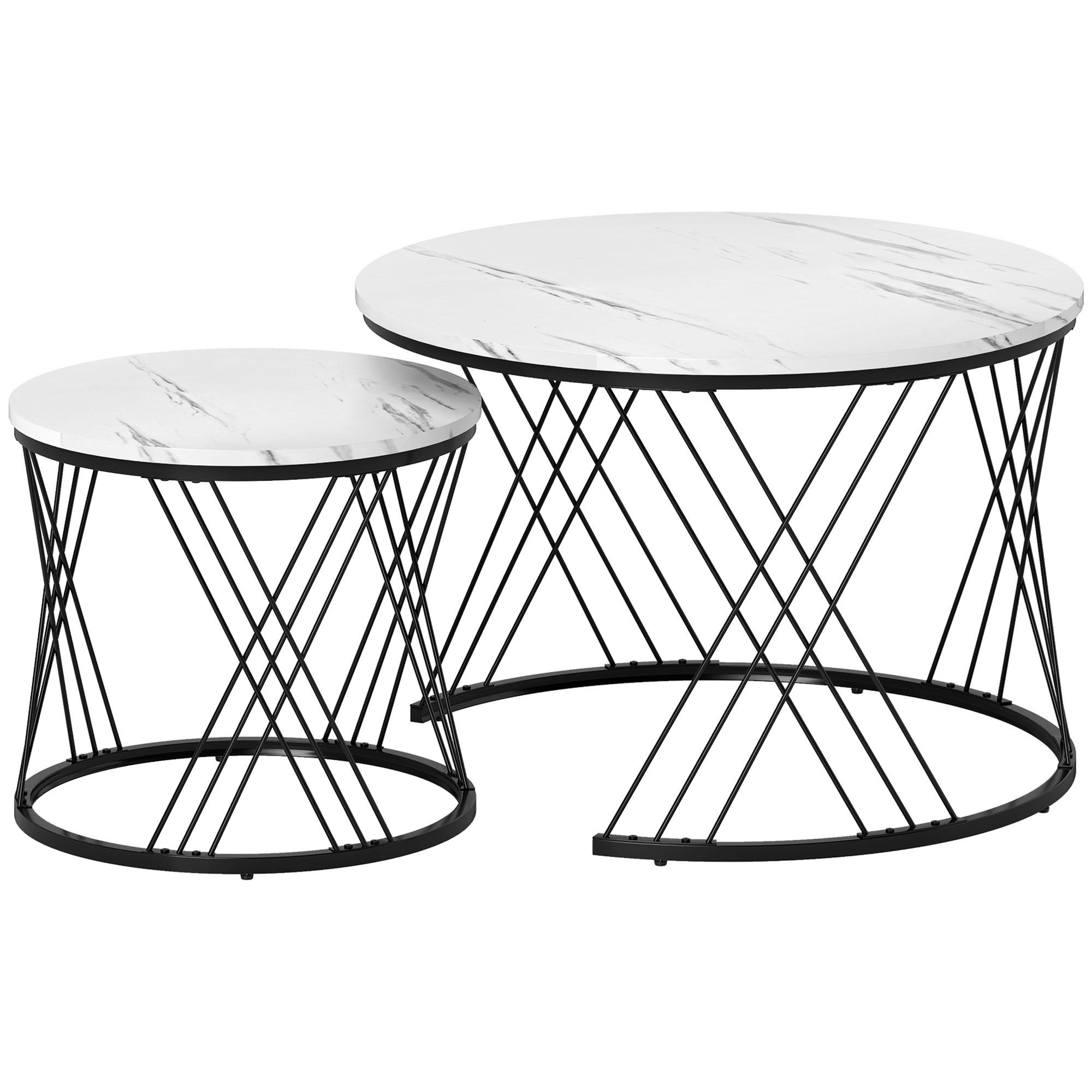 SOFFBORDSETT, 2-delat, spånskiva, av metall, vit - Vit, Träbaserade material/Metall (70/70/46.5cm) - HOMCOM
