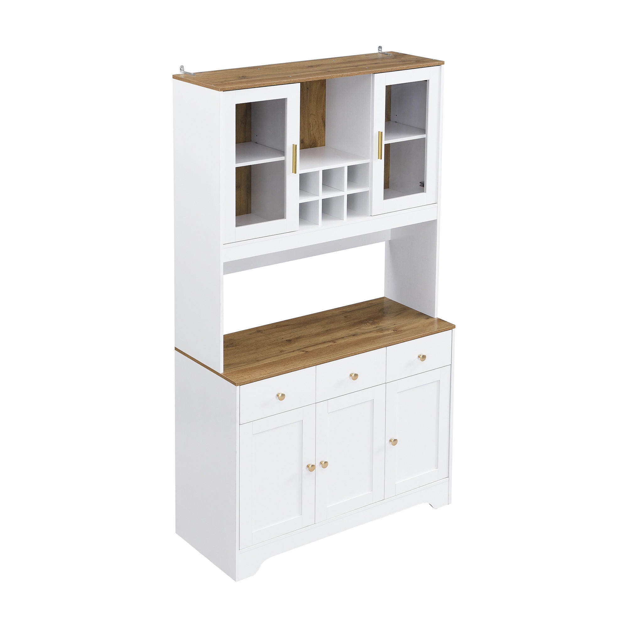 BUFFET DE-37549 94,5/30/175,5 cm mit 5 Türen und 3 Schubladen Weiß/Holzfarbe - Weiß, Holzwerkstoff (94.5/175.5/30cm) - ComfortXL